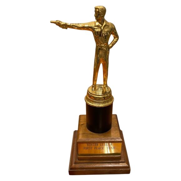 Vintage Winter League Shooting Trophy First Place Team Pistol Marksman Award - Picture 1 of 7